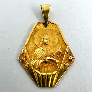 French 18K Yellow Gold St Therese Charm Pendant