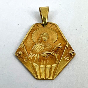 French 18K Yellow Gold St Therese Charm Pendant