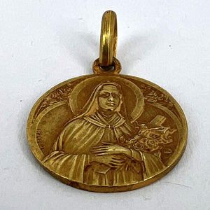 French Mazzoni 18K Yellow Gold St Therese Medal Charm Pendant