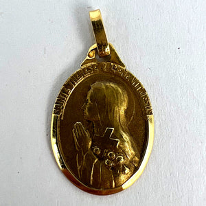 French 18K Yellow Gold St Therese Medal Charm Pendant