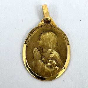 French 18K Yellow Gold St Therese Medal Charm Pendant