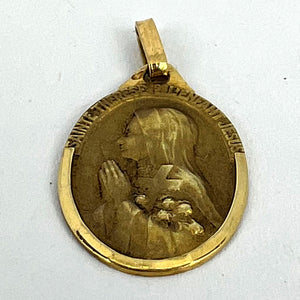 French 18K Yellow Gold St Therese Medal Charm Pendant