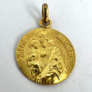 French Saint Joseph and Jesus 18K Yellow Gold Medal Pendant