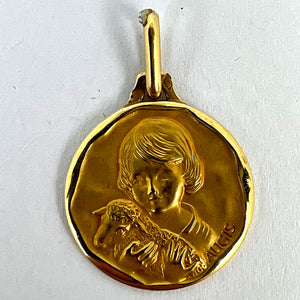 French Augis Saint John the Baptist Lamb 18K Yellow Gold Medal Pendant