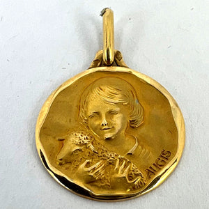 French Augis Saint John the Baptist Lamb 18K Yellow Gold Medal Pendant