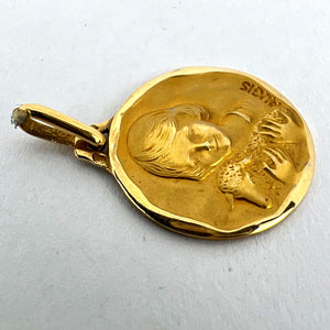 French Augis Saint John the Baptist Lamb 18K Yellow Gold Medal Pendant