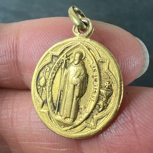 Antique French Saint Benedict 18 Karat Yellow Gold Medal Charm Pendant