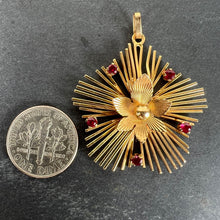Load image into Gallery viewer, Vintage French Flower Sunburst 18K Yellow Gold Ruby Pendant Necklace

