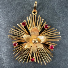Load image into Gallery viewer, Vintage French Flower Sunburst 18K Yellow Gold Ruby Pendant Necklace
