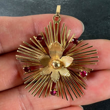 Load image into Gallery viewer, Vintage French Flower Sunburst 18K Yellow Gold Ruby Pendant Necklace
