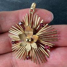 Load image into Gallery viewer, Vintage French Flower Sunburst 18K Yellow Gold Ruby Pendant Necklace
