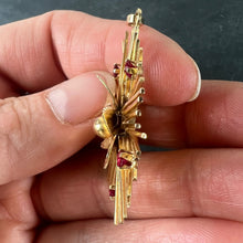 Load image into Gallery viewer, Vintage French Flower Sunburst 18K Yellow Gold Ruby Pendant Necklace
