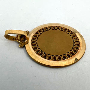 French Pierced Round 18K Yellow Gold Medal Pendant