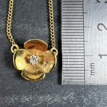 Load image into Gallery viewer, Vintage French Quatrefoil Flower 18K Yellow Gold Diamond Pendant Necklace
