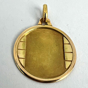 French Round Bricks 18K Yellow Gold Medal Pendant