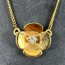 Load image into Gallery viewer, Vintage French Quatrefoil Flower 18K Yellow Gold Diamond Pendant Necklace
