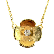 Load image into Gallery viewer, Vintage French Quatrefoil Flower 18K Yellow Gold Diamond Pendant Necklace
