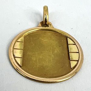 French Round Bricks 18K Yellow Gold Medal Pendant