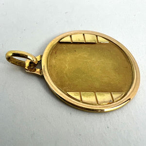 French Round Bricks 18K Yellow Gold Medal Pendant