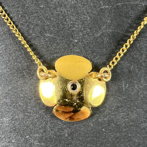 Vintage French Quatrefoil Flower 18K Yellow Gold Diamond Pendant Necklace