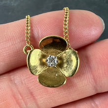 Load image into Gallery viewer, Vintage French Quatrefoil Flower 18K Yellow Gold Diamond Pendant Necklace
