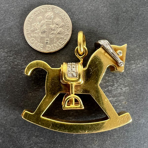Al Angiolino & Zogno Italian Large Rocking Horse 18K Yellow White Gold Diamond Pendant