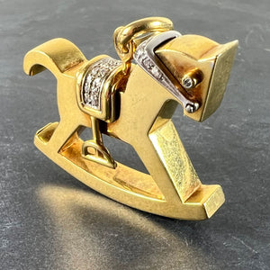 Al Angiolino & Zogno Italian Large Rocking Horse 18K Yellow White Gold Diamond Pendant