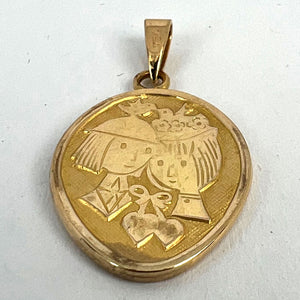 French Les Amoureux de Peynet Pair of Lovers 18K Yellow Gold Charm Pendant