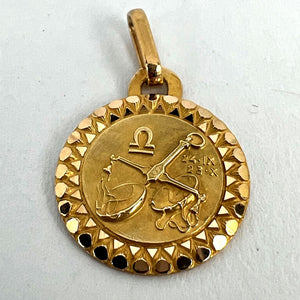 French Libra Zodiac Starsign 18K Yellow Gold Perroud Charm Pendant