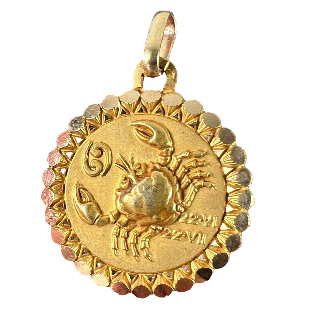 French Perroud Large Cancer Zodiac Starsign 18K Yellow Gold Charm Pendant