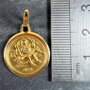 Vintage French Perroud Gemini Zodiac 18K Yellow Gold Medal Pendant