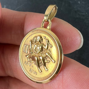 Vintage French Perroud Gemini Zodiac 18K Yellow Gold Medal Pendant