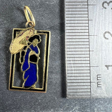 Load image into Gallery viewer, Vintage Deco Japanese Lady Geisha Kimono Enamel 18K Yellow Gold Charm Pendant
