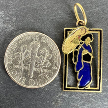 Load image into Gallery viewer, Vintage Deco Japanese Lady Geisha Kimono Enamel 18K Yellow Gold Charm Pendant
