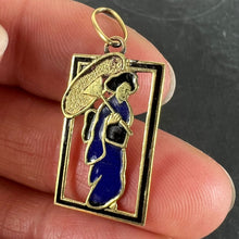 Load image into Gallery viewer, Vintage Deco Japanese Lady Geisha Kimono Enamel 18K Yellow Gold Charm Pendant

