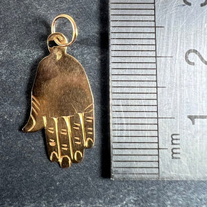 Vintage French Hamsa Hand Protective 18K Yellow Gold Charm Pendant