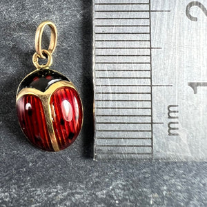 Vintage French Seven Spot Ladybird 18K Yellow Gold Enamel Lucky Charm Pendant