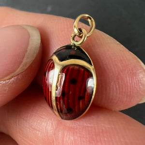 Vintage French Seven Spot Ladybird 18K Yellow Gold Enamel Lucky Charm Pendant
