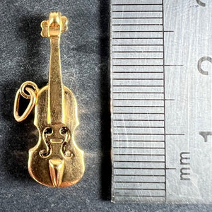 Vintage French Violin 18K Yellow Gold Enamel Charm Pendant