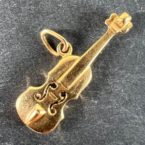 Vintage French Violin 18K Yellow Gold Enamel Charm Pendant