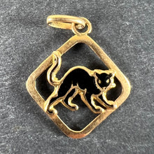 Load image into Gallery viewer, Vintage French Lucky Black Cat Enamel 18K Yellow Gold Charm Pendant
