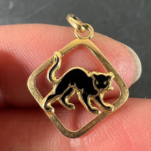 Load image into Gallery viewer, Vintage French Lucky Black Cat Enamel 18K Yellow Gold Charm Pendant
