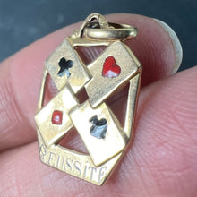 Load image into Gallery viewer, French 18K Yellow Gold Enamel ‘Reussite’ Aces Gambling Cards Lucky Charm Pendant
