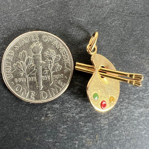 Vintage French Artist's Palette 18K Yellow Gold Enamel Charm Pendant