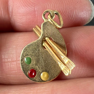 Vintage French Artist's Palette 18K Yellow Gold Enamel Charm Pendant
