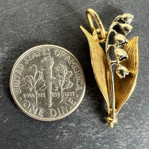 Vintage French Lily of the Valley Flower 18K White Yellow Gold Charm Pendant