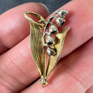 Vintage French Lily of the Valley Flower 18K White Yellow Gold Charm Pendant