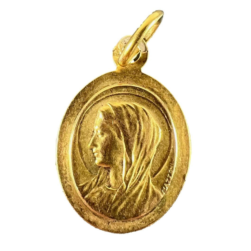 French Mazzoni 18K Yellow Gold Virgin Mary Oval Medal Pendant