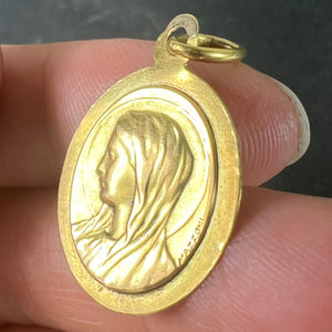 French Mazzoni 18K Yellow Gold Virgin Mary Oval Medal Pendant