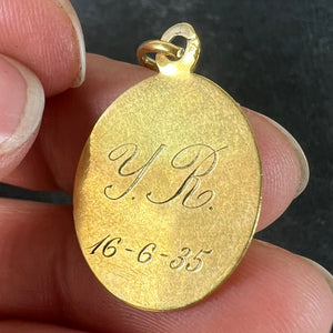French Mazzoni 18K Yellow Gold Virgin Mary Oval Medal Pendant
